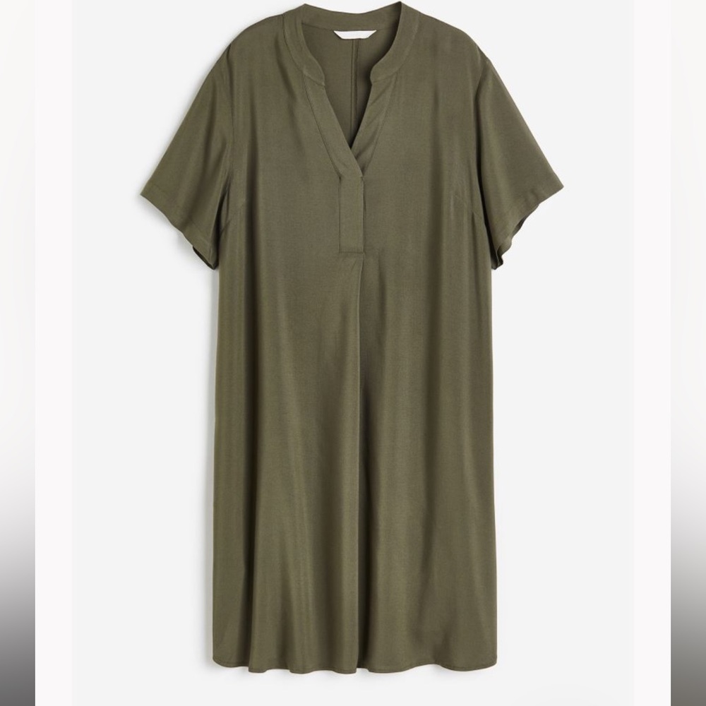 H&M Olive Green V-Neck Tunic Mini Dress